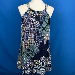 WHBM Rop w multi blue prints. Chains at collar